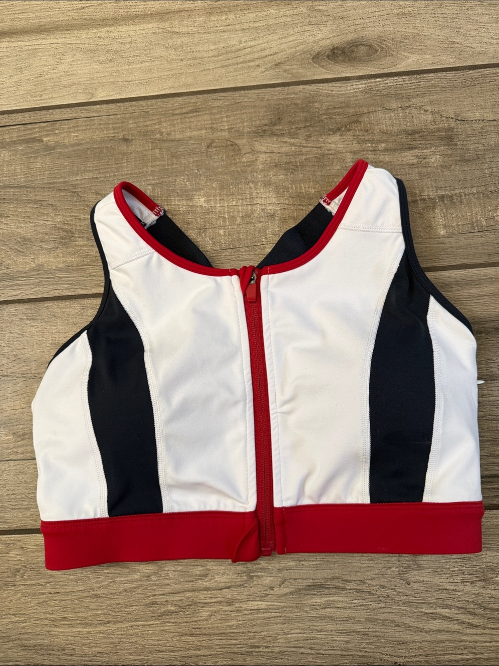 Senita Athletics Red, White & Black Front-Zip Athletic Bra with Hook Back